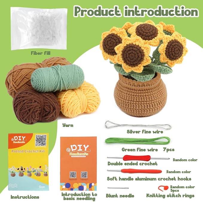 kgxulr Crochet Kit for Beginners, Sunflower Crochet Kit Beginner Crochet - Image 2