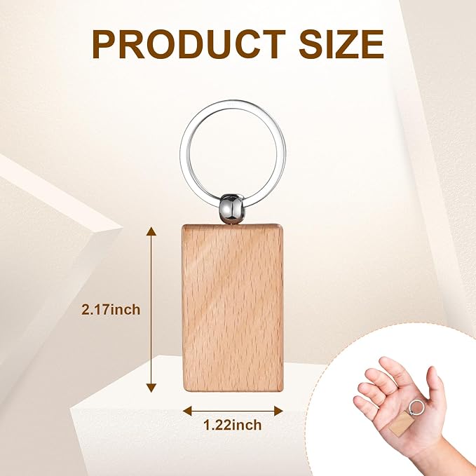 Wood Key Chain Bulk 100 Pcs Rectangle Wooden Blank Tags | Unfinished Wood Blanks - Image 5