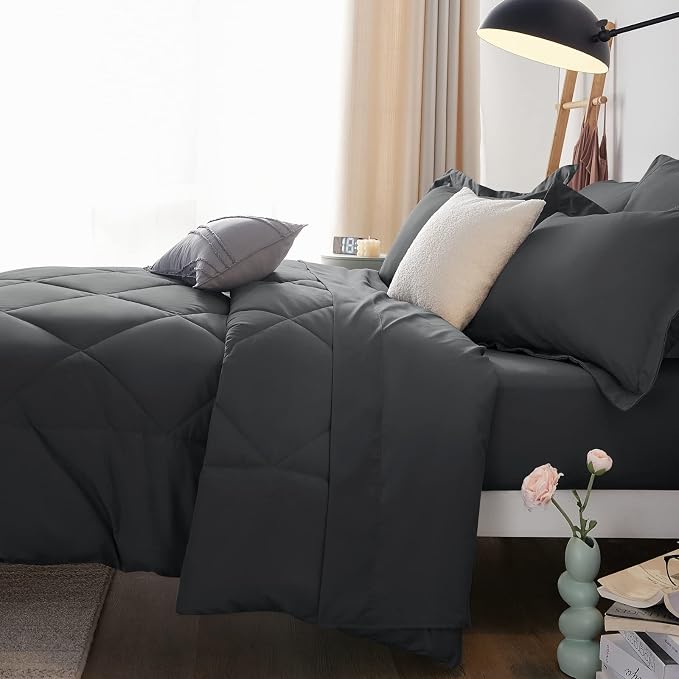 CozyLux California King Comforter Set Dark Grey - Image 9