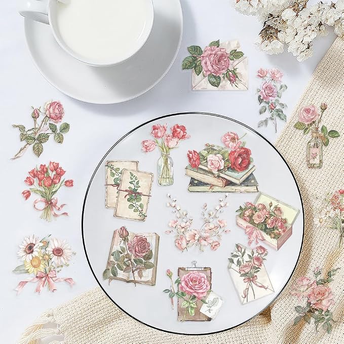 Vintage Rose Flower Scrapbooking Stickers - Image 5