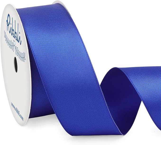 Ribbli Royal Blue Double Faced Satin Wired Ribbon 1.5 Inch Blue Christmas Ribbon by Ribbli