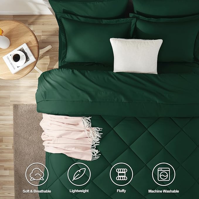 CozyLux Oversized Queen Comforter Set Emerald Green, 7 Pieces Bed in a Bag - Image 2