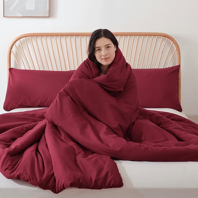 ROSGONIA Queen Comforter Set Dark Red - Image 4