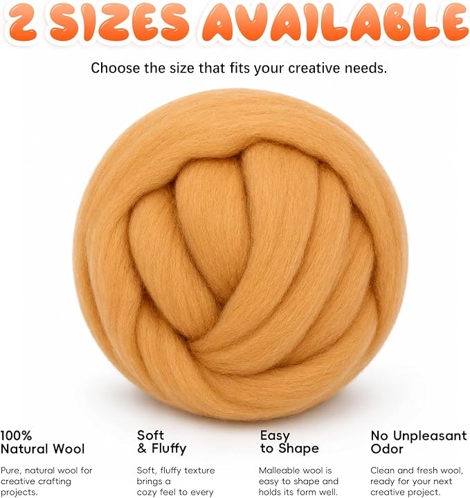 3.53oz Wool Roving: Needle Felting Wool White Roving Wool Felting Supplies Pure - Image 7