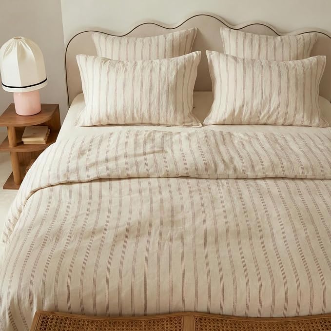 mixinni Striped Duvet Cover Set Twin Size, 3 Piece Cotton Linen Blend Bedding - Image 3
