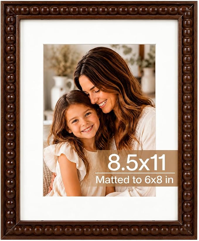 Solid Wood 8.5x11 Picture Frame Beaded Frame by QOTIB