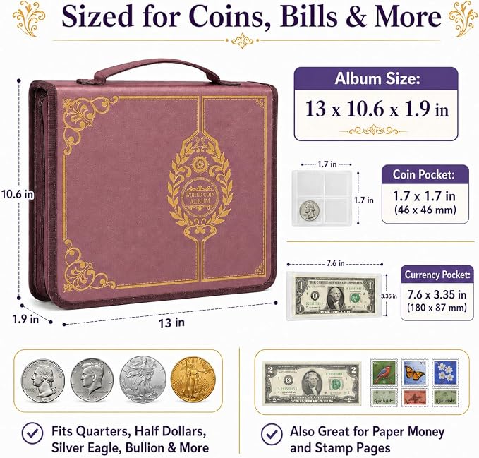 Coin Collection Book Holder for Collectors, 200 Pockets Collecting Album& 30 - Image 5
