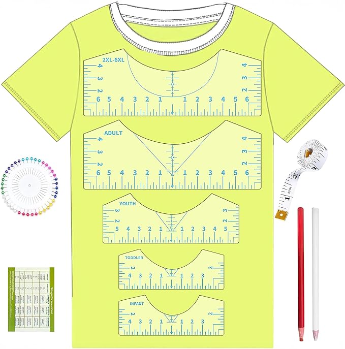 5Pack Tshirt Ruler Guide for Vinyl Alignment, T Shirt Rulers to Center Designs by TIETOC