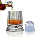 Rotating Whiskey Glass with Large Ice Ball Mold, Single Spinning Crystal by UNOD