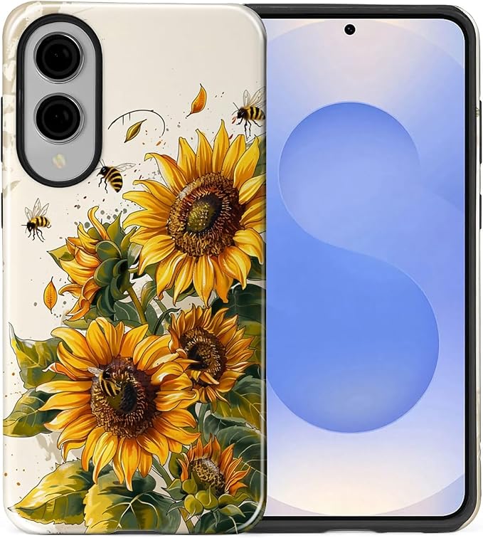 for Samsung Galaxy S25 Edge Case, Sunflowers Bees Pattern Glossy 2 in 1 - Image 2