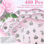400 Pcs Silver Charms for Jewelry Making, Wholesale Bulk Lots Tiny Assorted - Image 3