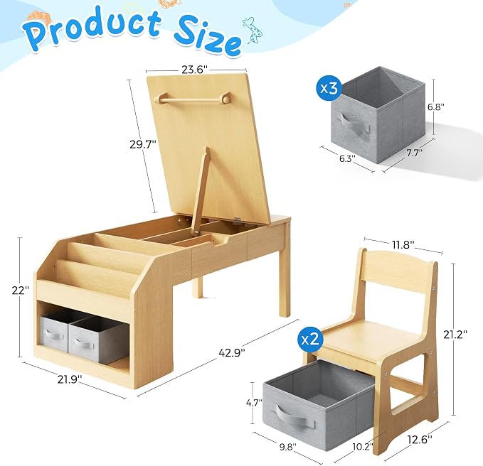 5-in-1 Kids Art Table and Chairs, Toddler Table and Chair Set, Craft Play Desk - Image 3