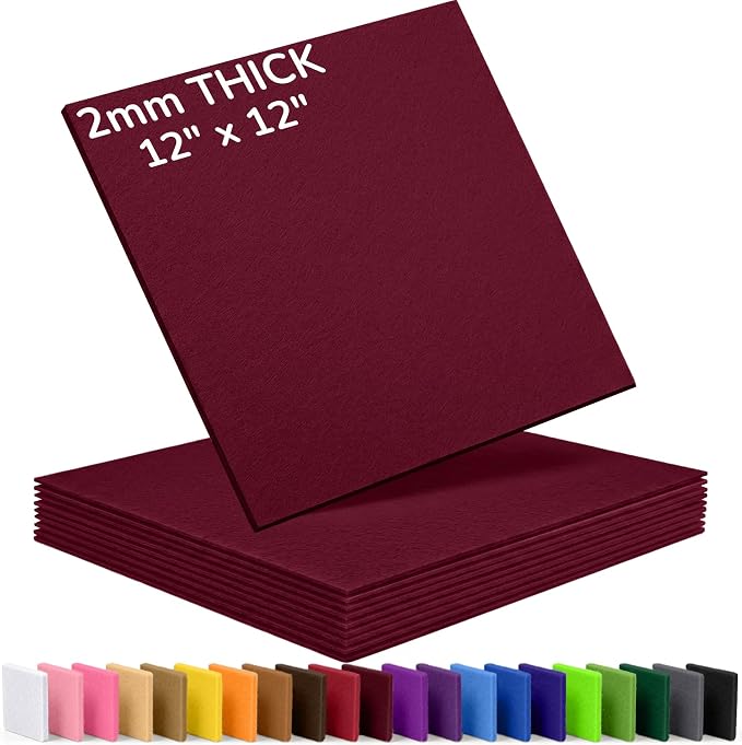 2mm Stiff Felt Sheets 12" X 12" | Thick Polyester Felt Material, DIY Craft by Luceinvita