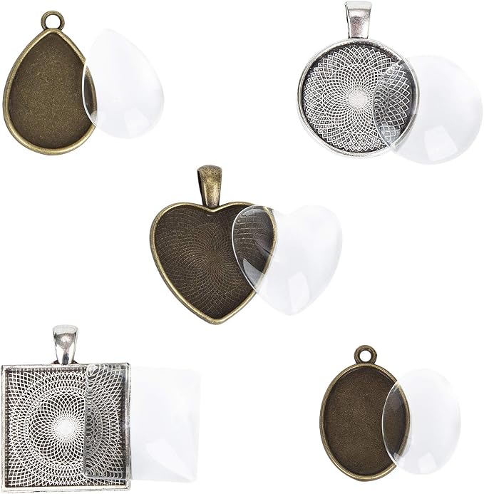 60 Pieces 5 Styles Pendant Trays 30pcs Round & Square & Heart & Teardrop & Oval - Image 3