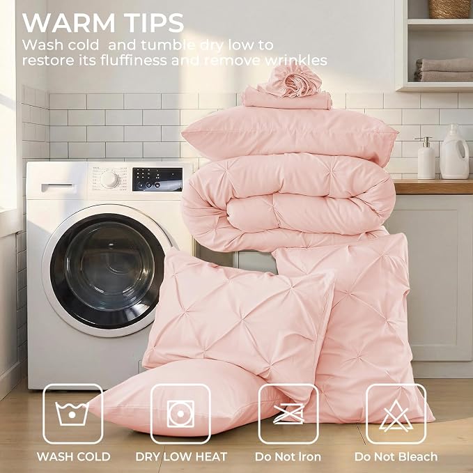 Sasttie Queen Comforter Set, 7-Piece Bed in a Bag, Pintuck Bedding Sets - Image 9