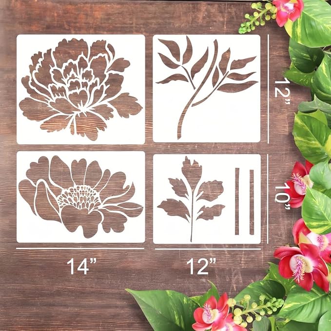 6 Pcs Large Flower Stencils for Painting, 14 X 12 Inch Flower Stencils for - Image 2