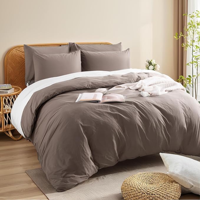 NEXHOME PRO 100% Washed Cotton Duvet Cover Queen Size, Ogranic Natural Linen - Image 4
