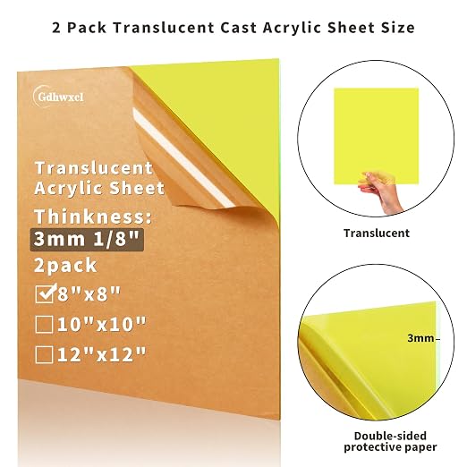 1/8 Thick 8 x 8 inch Translucent Acrylic Sheets - Image 2