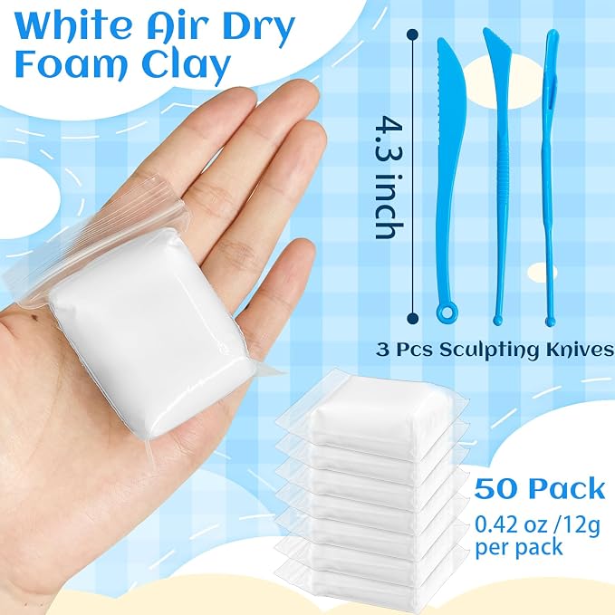 50 Pack White Air Dry Foam Clay, 1.3lb Moldable Soft Lightweight Clays - Image 2