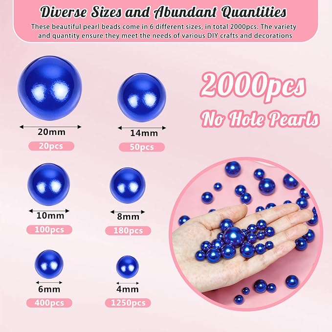 2000PCS Pearls for Crafting, RoyalBlue No Hole Beads for Centerpieces Vases - Image 2