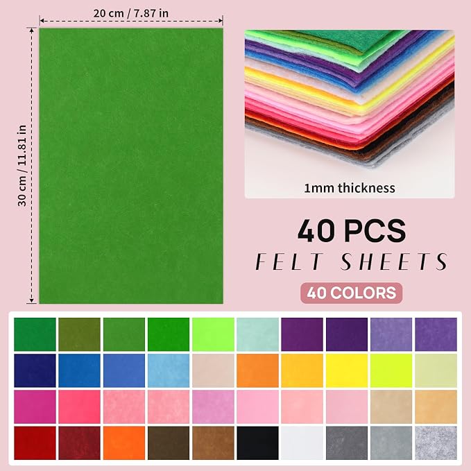 40 Pcs Colored Felt Fabric Sheets, 8 Inch X 12 Inch 1mm Craft Felt, Felt Sheets - Image 2