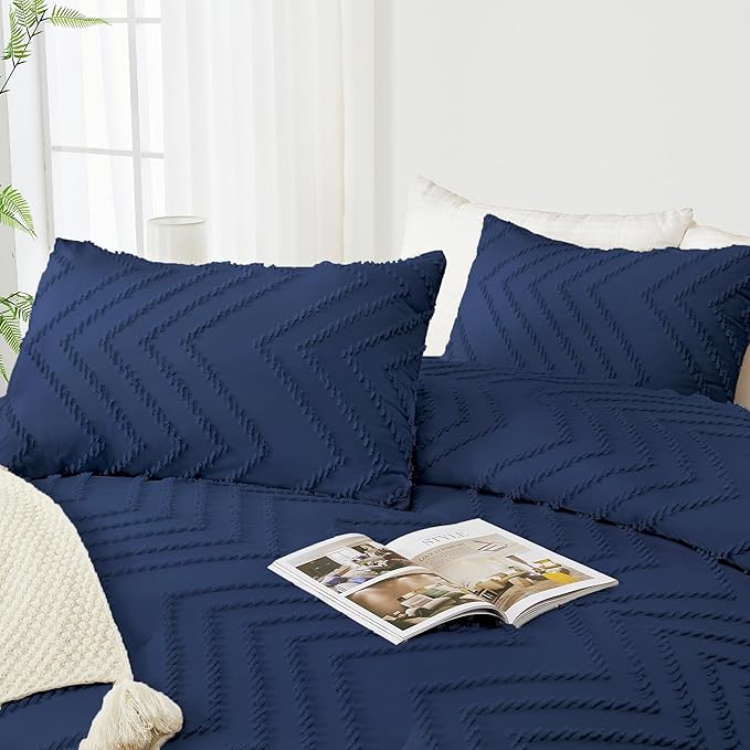 Andency Navy Blue Comforter Set King Size, Boho Soft Warm Tufted Bedding - Image 4