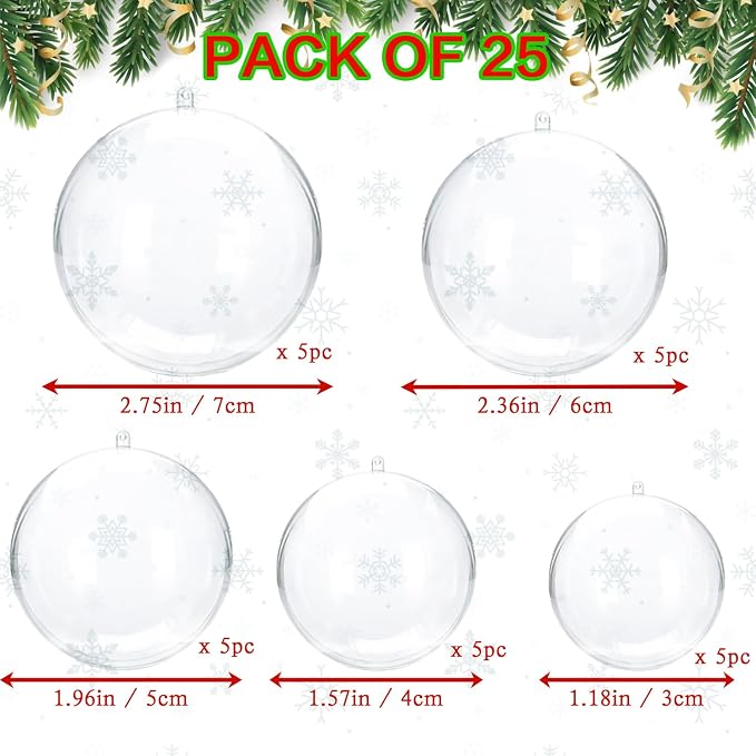 Christmas Ornaments Balls 25pcs Clear Plastic Fillable Ornaments - Image 2