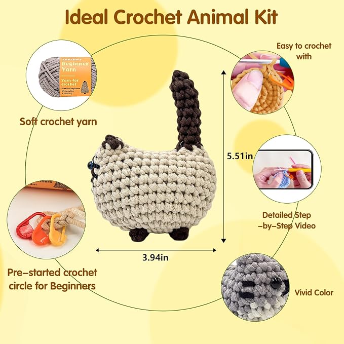 Zepiany Crochet Kit for Beginners, Crochet Cat Beginner Crochet Kit for Adults - Image 4