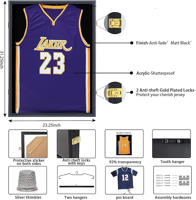 Jersey Frame Display Case 2 Pack, Lockable Shadow Box Sports Jersey Frame - Image 2