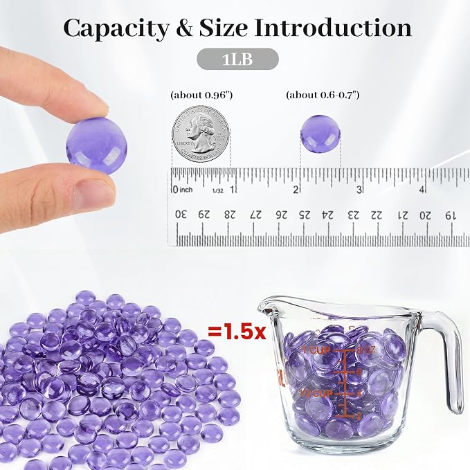DomeStar 1 LB Flat Glass Marbles, Vase Fillers Beads, DIY Crafts Table Scatter - Image 2