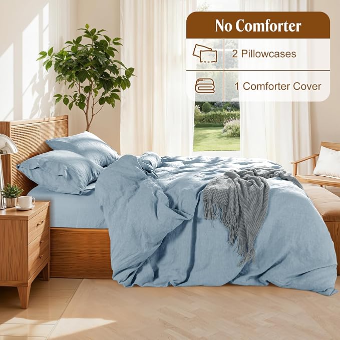 LBRO2M 100% France Linen Duvet Cover Set Queen Size 3 Pcs Natural Flax - Image 4