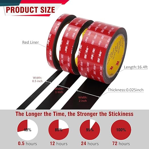 3M 5925 Double Sided Tape, 2 in x 16.4 ft Heavy Duty Foam Tape, 2 Pack | 0.025 - Image 2