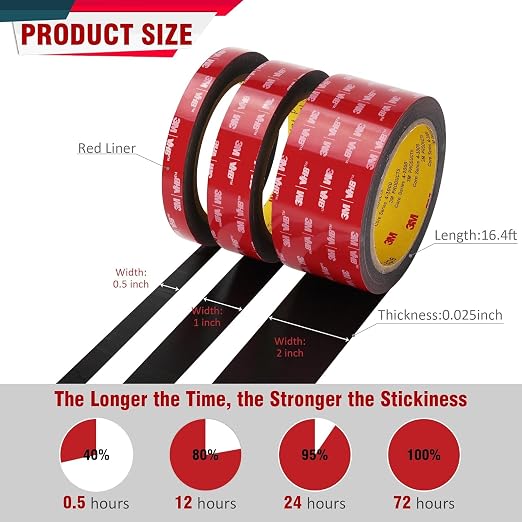 3M 5925 Double Sided Tape, 2 in x 16.4 ft Heavy Duty Foam Tape | 0.025 in Black - Image 2