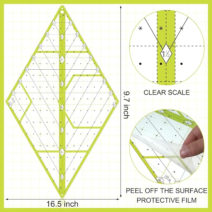 Kanayu 60 Degree Diamond Ruler Acrylic Patch Templates 60 Degree Triangle Ruler - Image 2