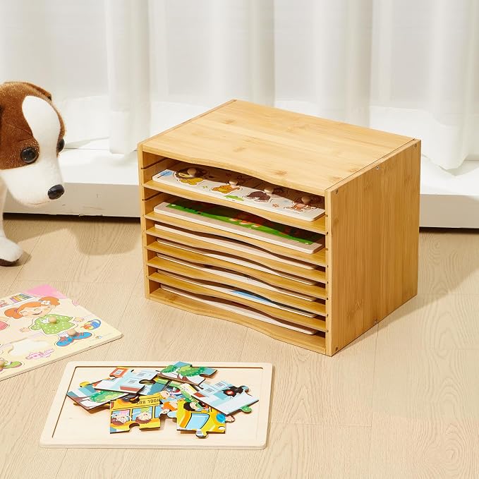 Ripeng 2 Pack Bamboo Puzzle Holder Rack, 7-Tier Adjustable Storage Organizer - Image 6