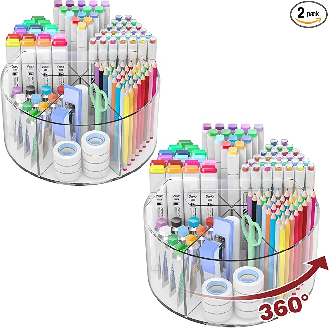 Absonic 500 PCS Acrylic Pencil Holder, 360 Rotating Clear Marker Organizer by Absonic