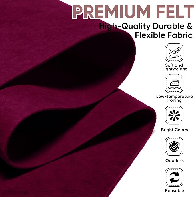 Soft Felt Fabric Sheet 18" x 36", 1.6mm Acrylic Craft Felt, Burgundy | Soft - Image 2