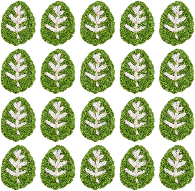 FINGERINSPIRE 20PCS Small Crochet Leaves Handmade Green Leaf Embellishments by FINGERINSPIRE