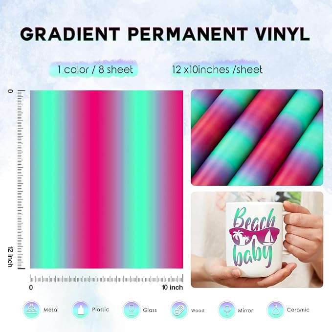 Tintnut Gradient Permanent Vinyl 8 Pcs12x10in Pink Blue Adhesive Vinyl | - Image 2