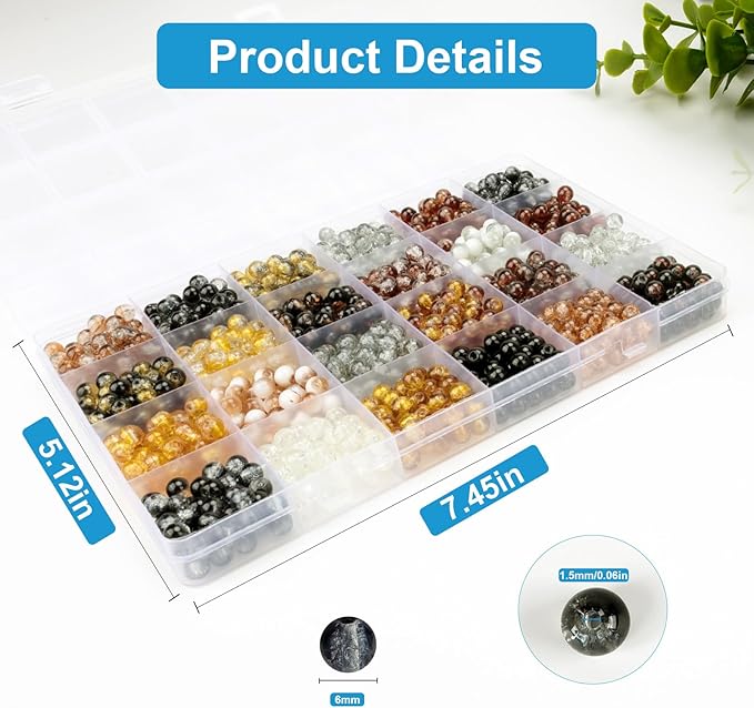 XSEINO About 1200PCS 6mm Crack Glass Beads, 24 Assorted Crack Earthtone - Image 3