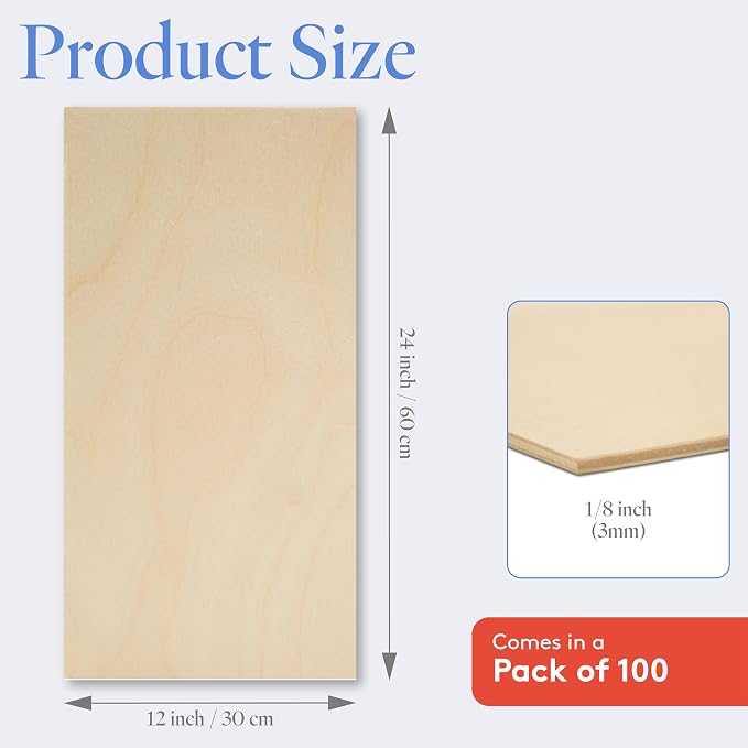 Baltic Birch Plywood, 3 mm 1/8 x 12 x 24 Inch Craft Wood, Box of 100 B/BB Grade - Image 2