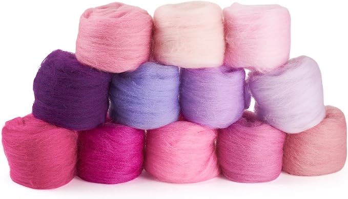 12 Colors 60G Purple Needle Felting Wool Roving, DIY Craft Spinning Fibre Wool - Image 2
