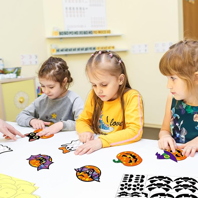 Renbuzhu 40PCS Halloweens Crafts Bulk: Ghosts Pumpkins Paper Suncatchers DIY - Image 7