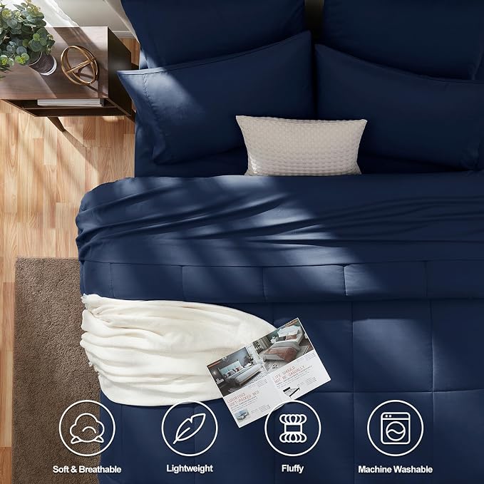 CozyLux Oversized Queen Comforter Sets Navy Blue, 7 Pieces Bed in a Bag - Image 2