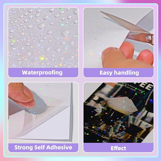36 Sheets Holographic Laminate Sheets Clear Self Adhesive Sticker Paper | - Image 5