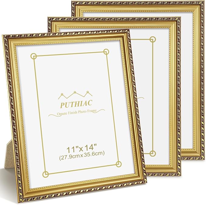 puthiac 11x14 Gold Picture Frame Set of 3, Vintage Ornate Decorative Photo by PUTHIAC