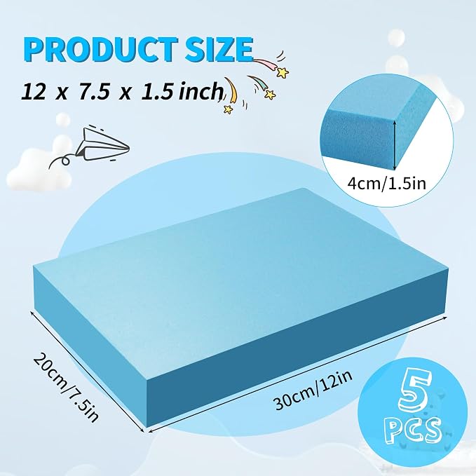 LuckyFoam Blue 5 Pack 12x7.5x1.5 inch Foam Sheets 1.5 Inch Thick | Polystyrene - Image 2