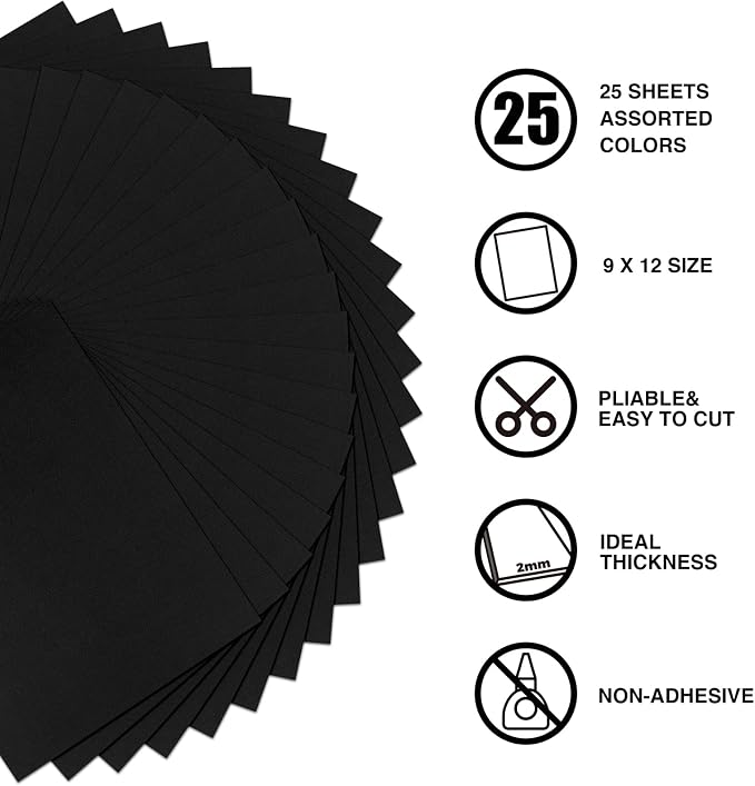 9 x 12 Inch Black Foam Sheets Crafts, 2mm Thick. 25 Pack Premium Black Foam - Image 3