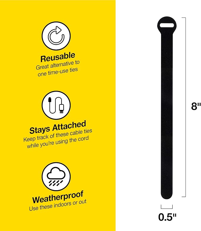 Self-Gripping Cable Ties by Wrap-It Storage, 8 Inch Straps – Reusable Hook and - Image 2