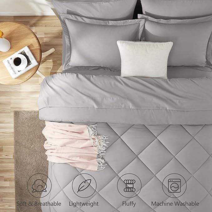 CozyLux Queen Comforter Set French Grey - Image 2